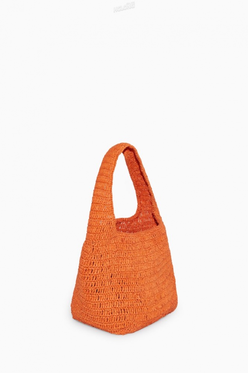 COS Mini Raffia Shoulder Bag Women's Bags Beige / Orange / Striped | BC90-J3EC