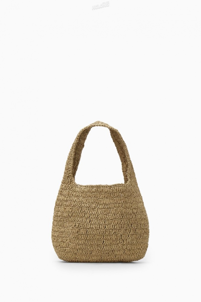 COS Mini Shoulder Bag - Raffia Women's Bags Beige / Orange / Striped | CR23-Z4KM