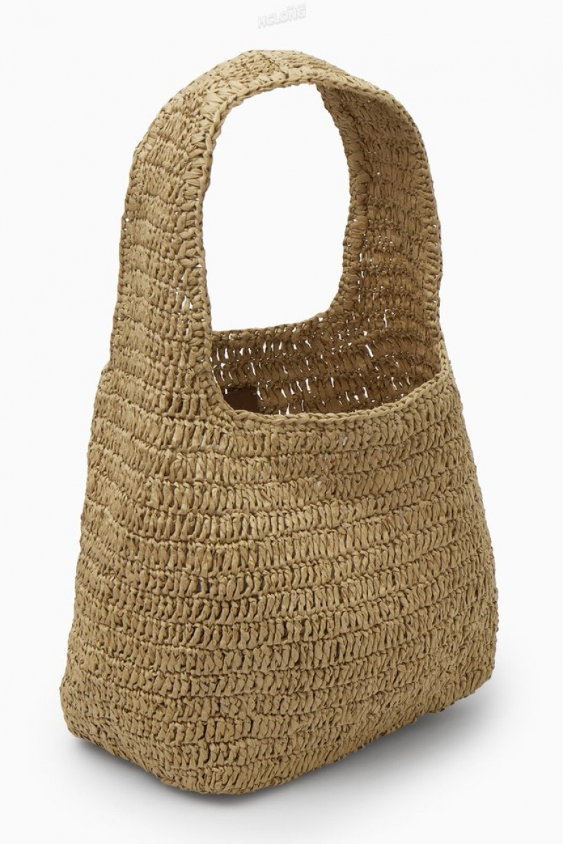 COS Mini Shoulder Bag - Raffia Women's Bags Beige / Orange / Striped | CR23-Z4KM