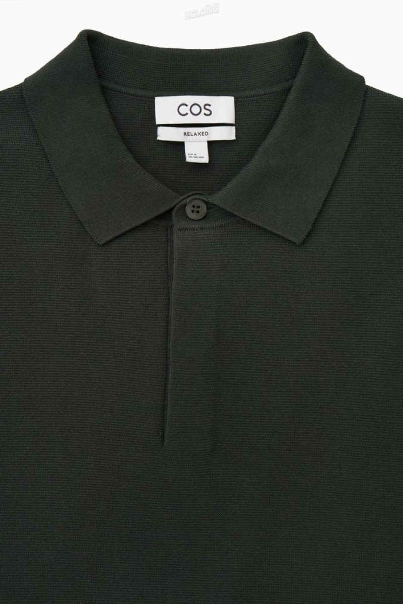 COS Minimal Knitted Polo Shirt Men's Knitwear Dark Green | GC51-W1IJ