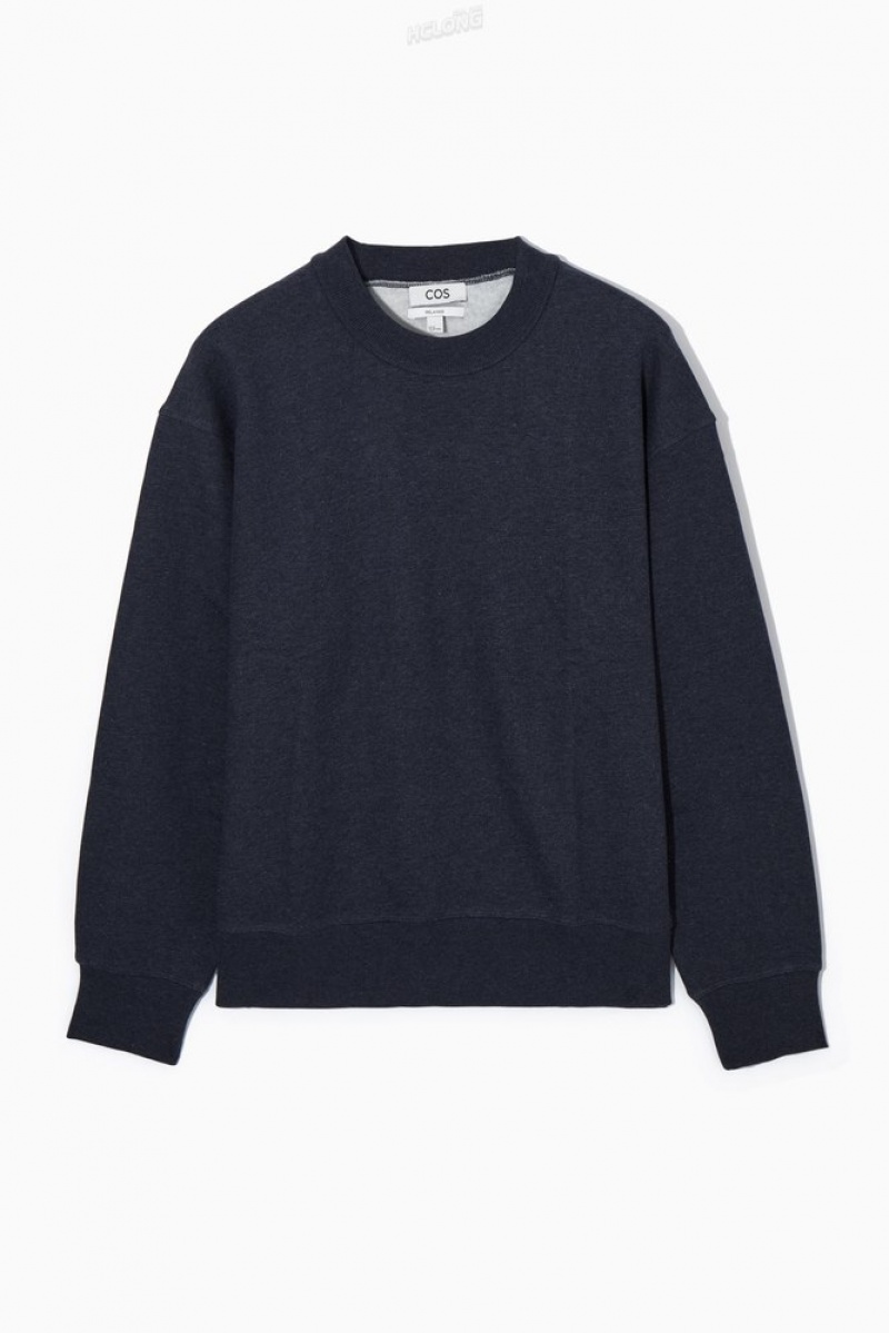 COS Mock-Neck Sweatshirt Men's Sweaters & Cardigans Navy | JQ68-B6TI