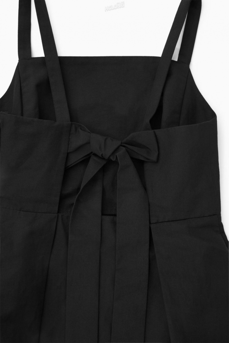 COS Open-Back Mini Pinafore Dress Women's Dresses Black | OH67-Y2MV