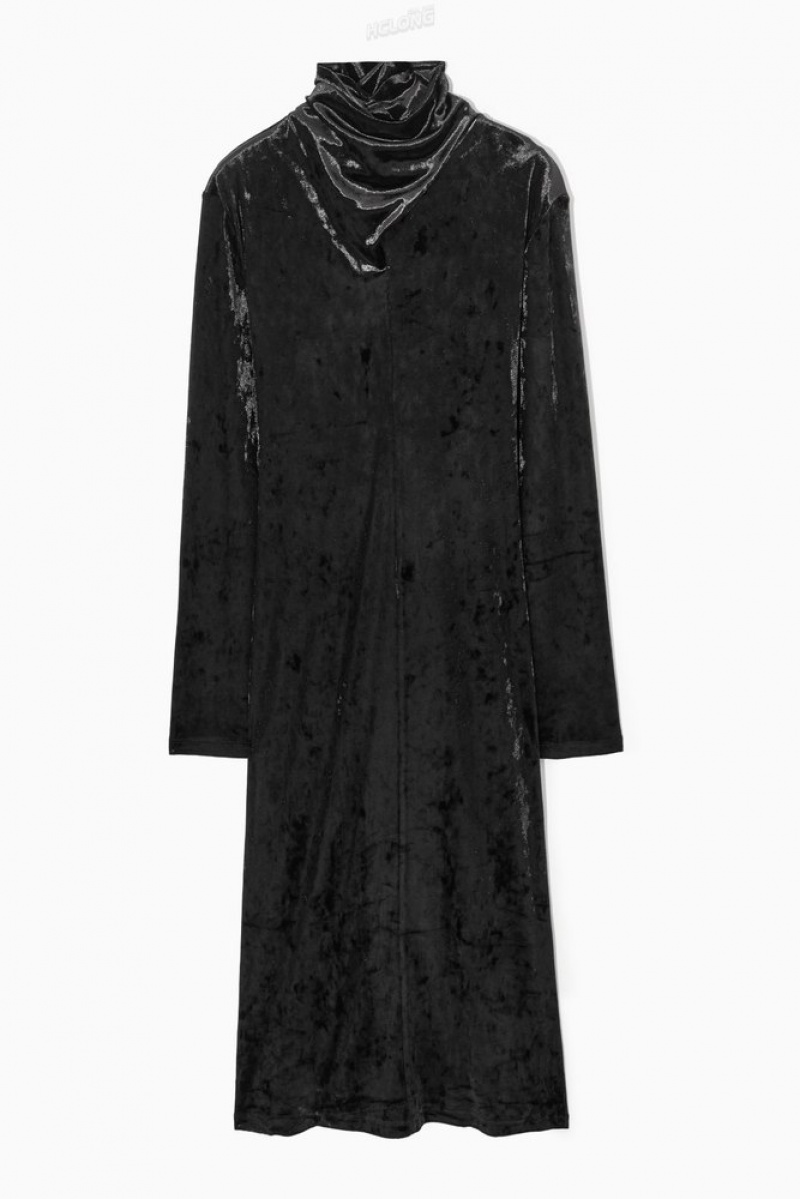 COS Open-Back Velvet Midi Dress Women's Dresses Black | MX89-Q0SB