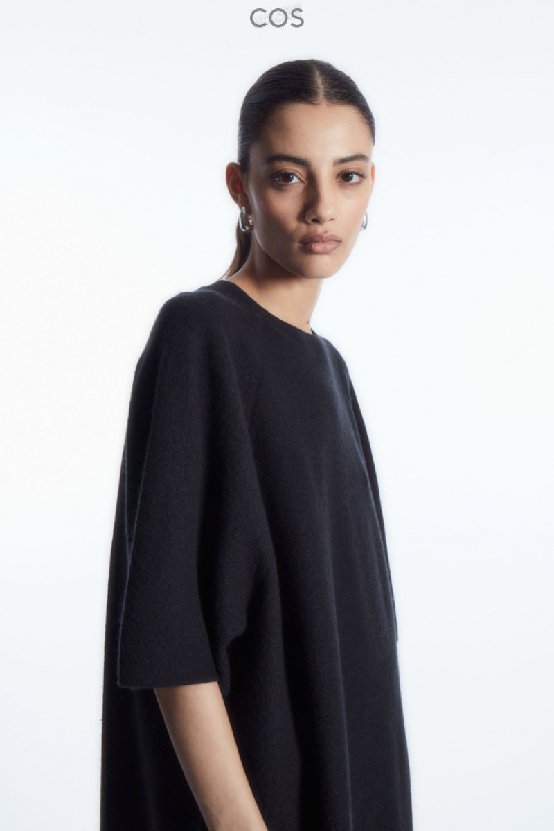 COS Oversized-Fit Wool T-Shirt Dress Women's Dresses Navy | QE28-I4DY