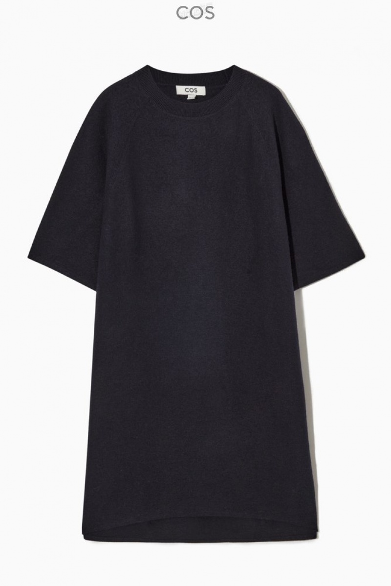 COS Oversized-Fit Wool T-Shirt Dress Women's Dresses Navy | QE28-I4DY