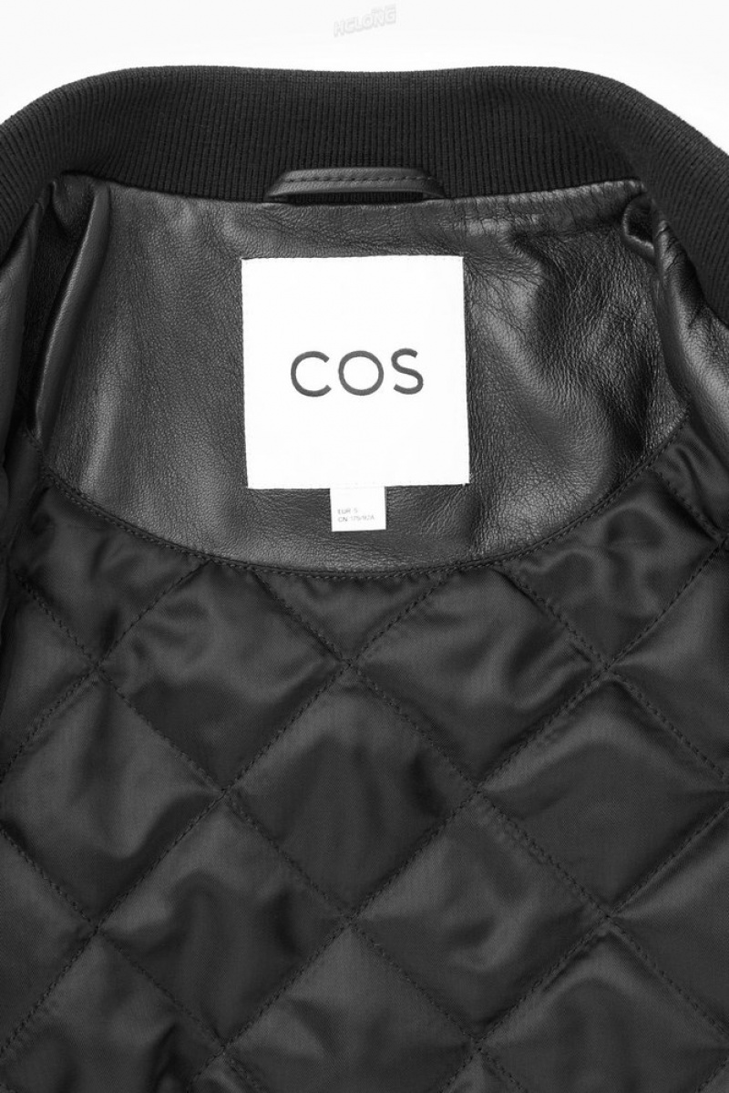 COS Oversized AppliquéD Leather Bomber Jacket Women's Coats & Jackets Black | EE83-O6PI