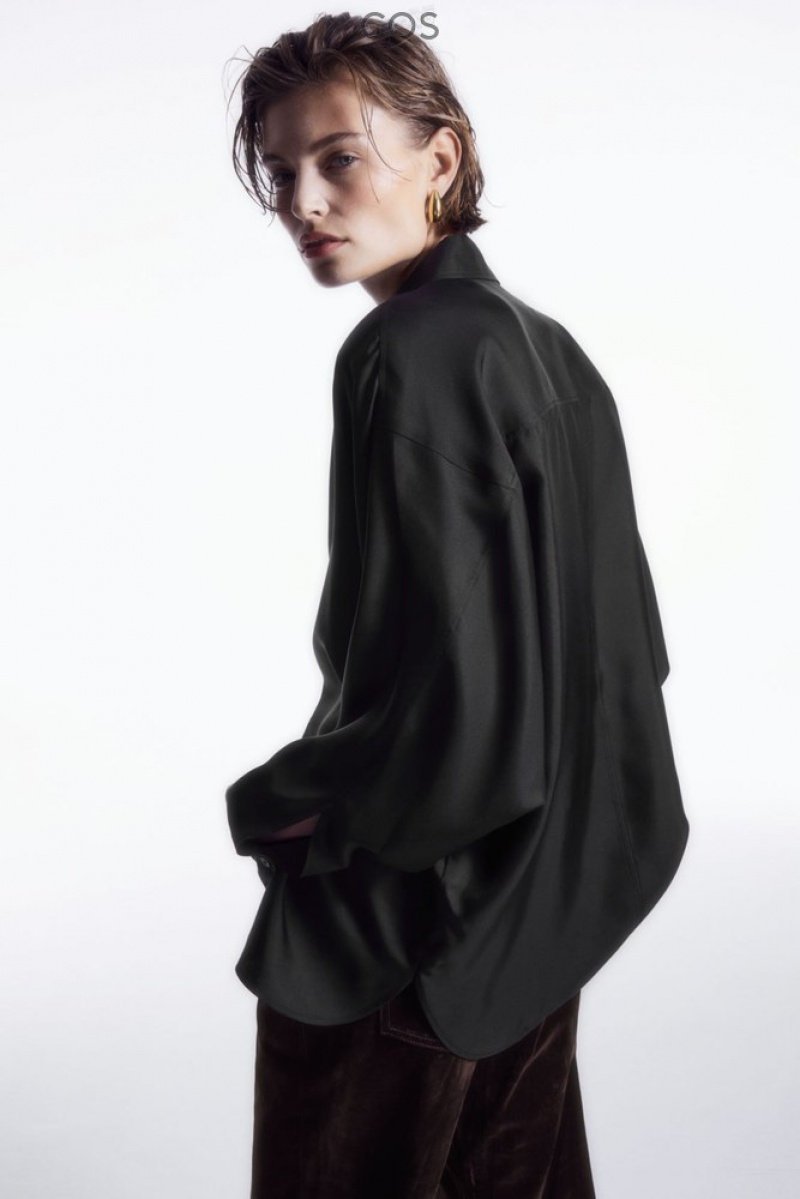 COS Oversized Batwing-Sleeve Silk Shirt Women's Shirts & Blouses Black | AS44-D9YN