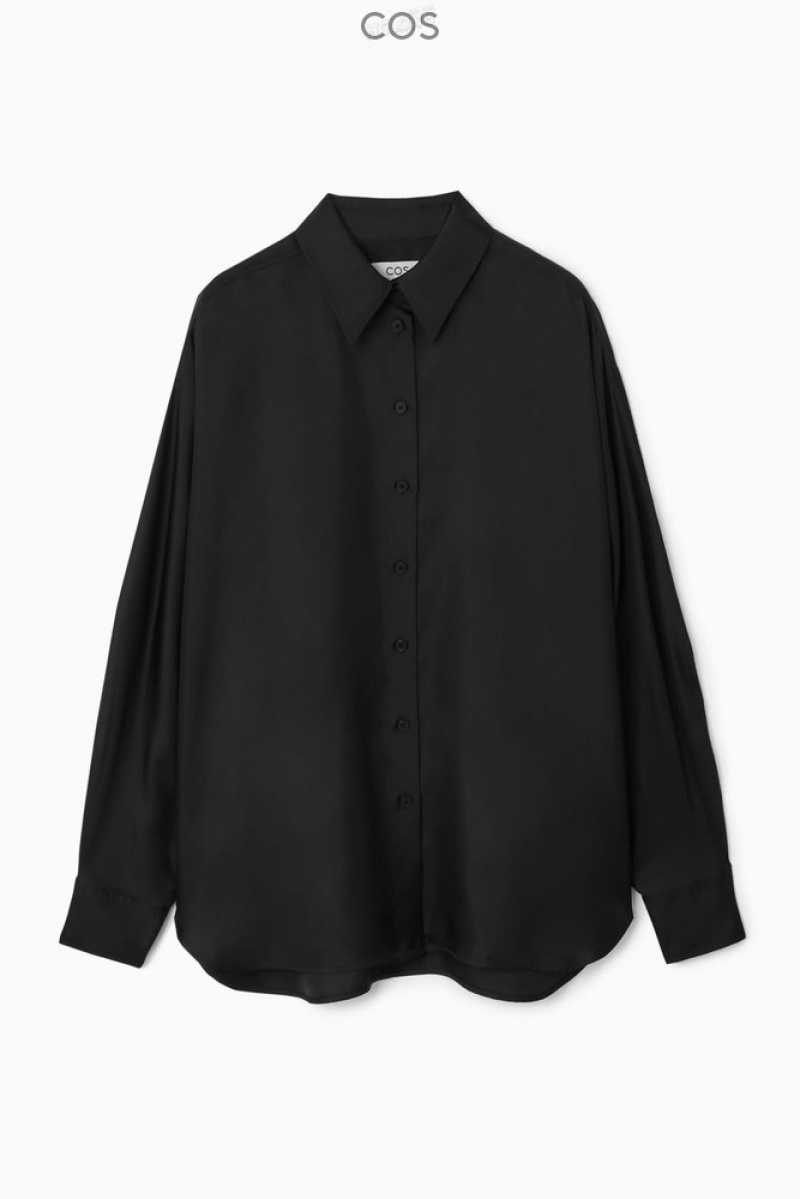 COS Oversized Batwing-Sleeve Silk Shirt Women's Shirts & Blouses Black | AS44-D9YN