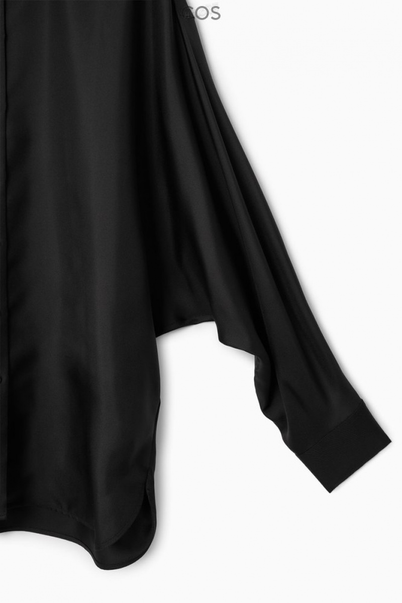 COS Oversized Batwing-Sleeve Silk Shirt Women's Shirts & Blouses Black | AS44-D9YN