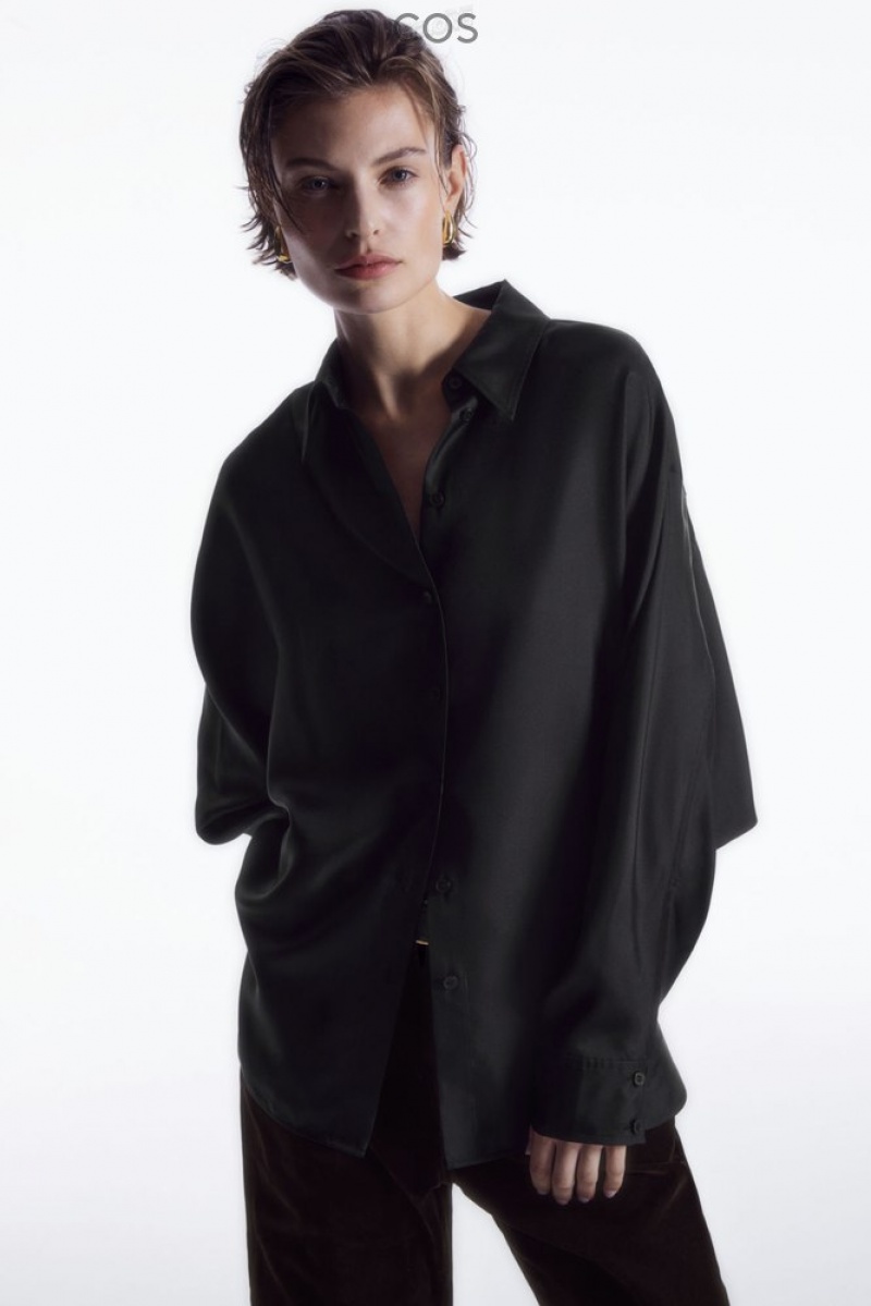 COS Oversized Batwing-Sleeve Silk Shirt Women\'s Shirts & Blouses Black | AS44-D9YN