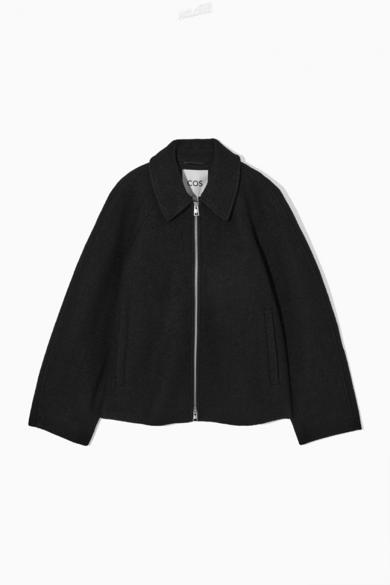 COS Oversized Boiled-Wool Jacket Women's Coats & Jackets Black | NV87-Q6XX