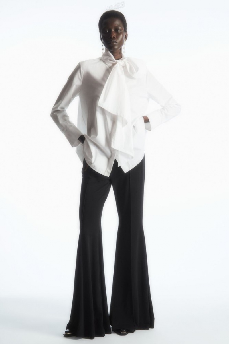 COS Oversized Bow-Detail Blouse Women's Shirts & Blouses Black | KJ53-K3QN