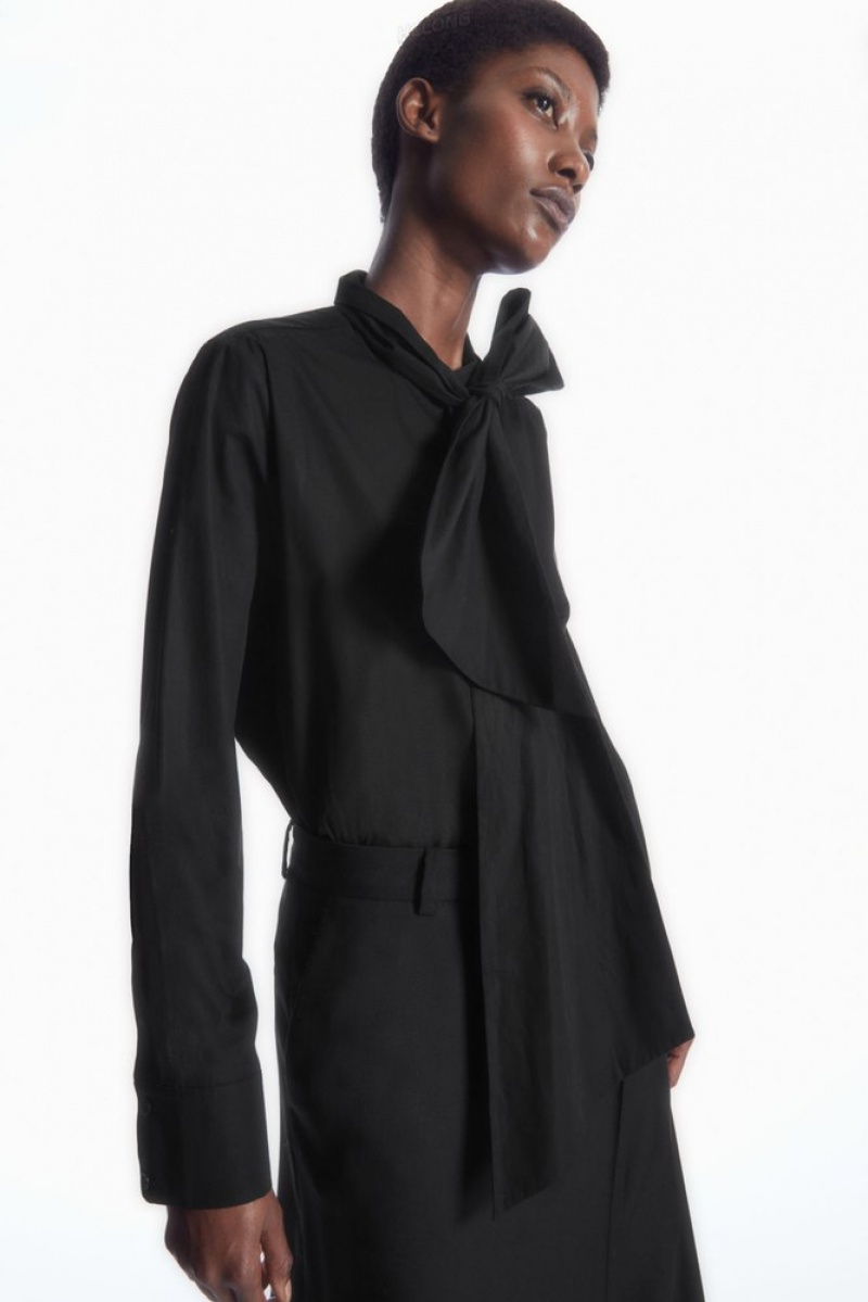 COS Oversized Bow-Detail Blouse Women's Shirts & Blouses Black | QB10-L8NW