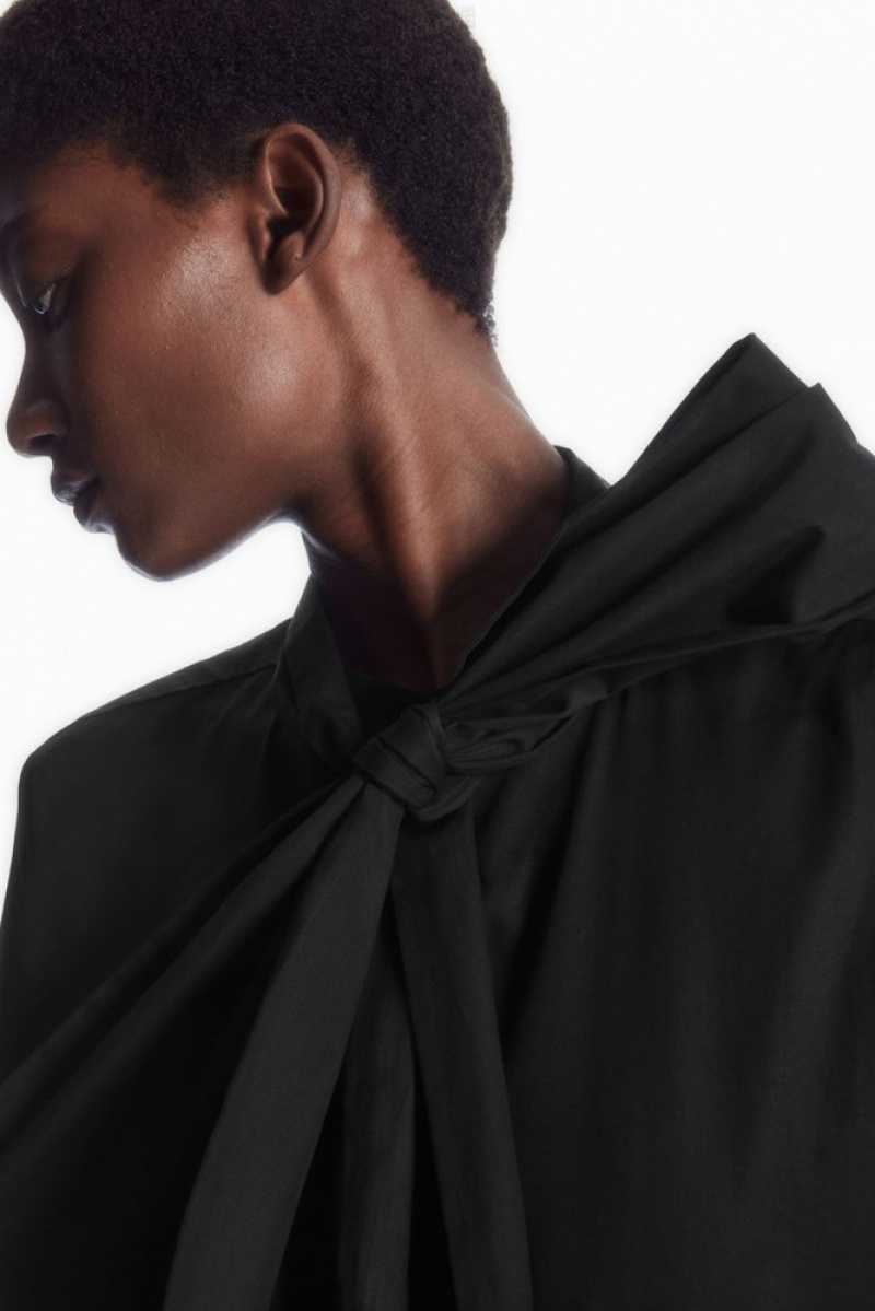 COS Oversized Bow-Detail Blouse Women's Shirts & Blouses Black | QB10-L8NW