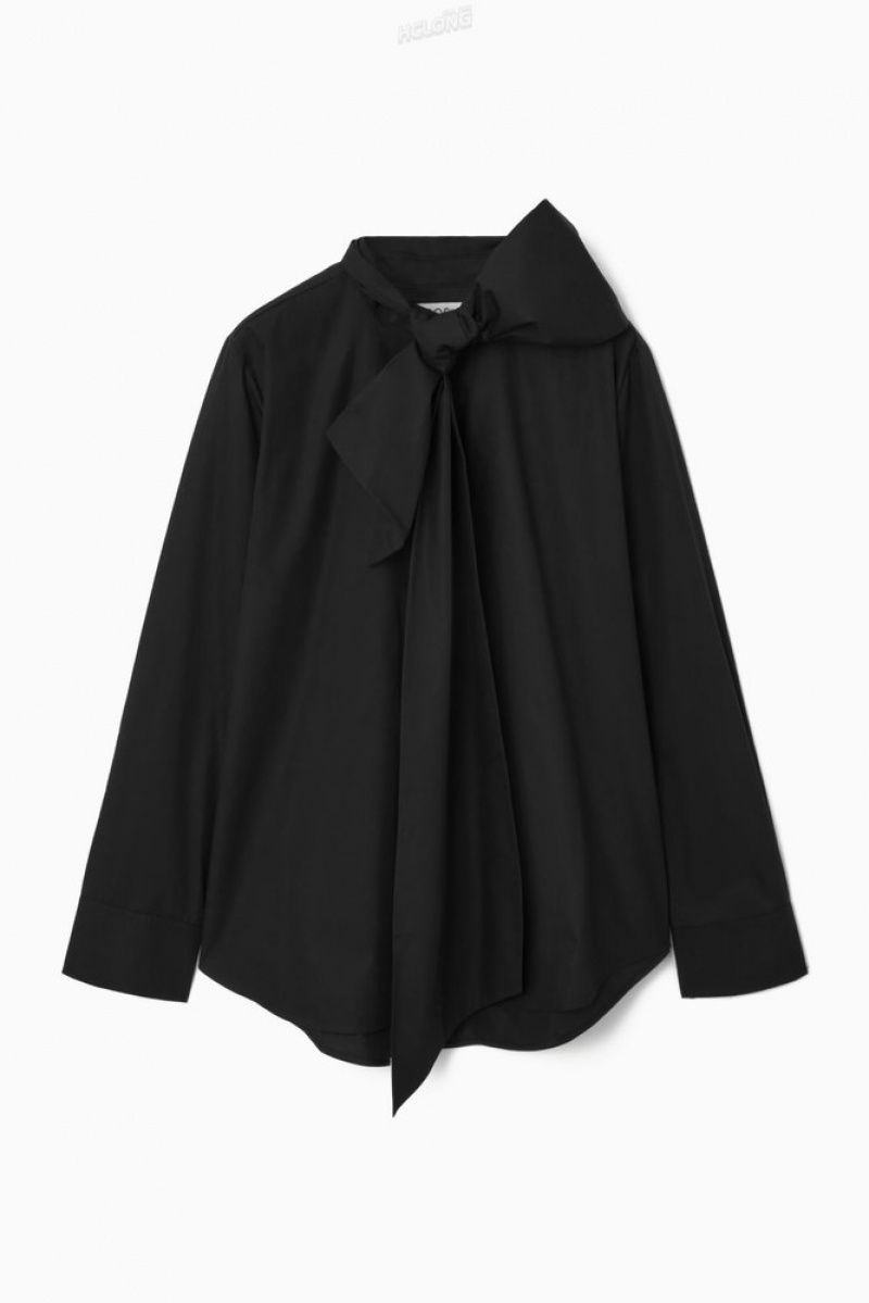 COS Oversized Bow-Detail Blouse Women's Shirts & Blouses Black | QB10-L8NW