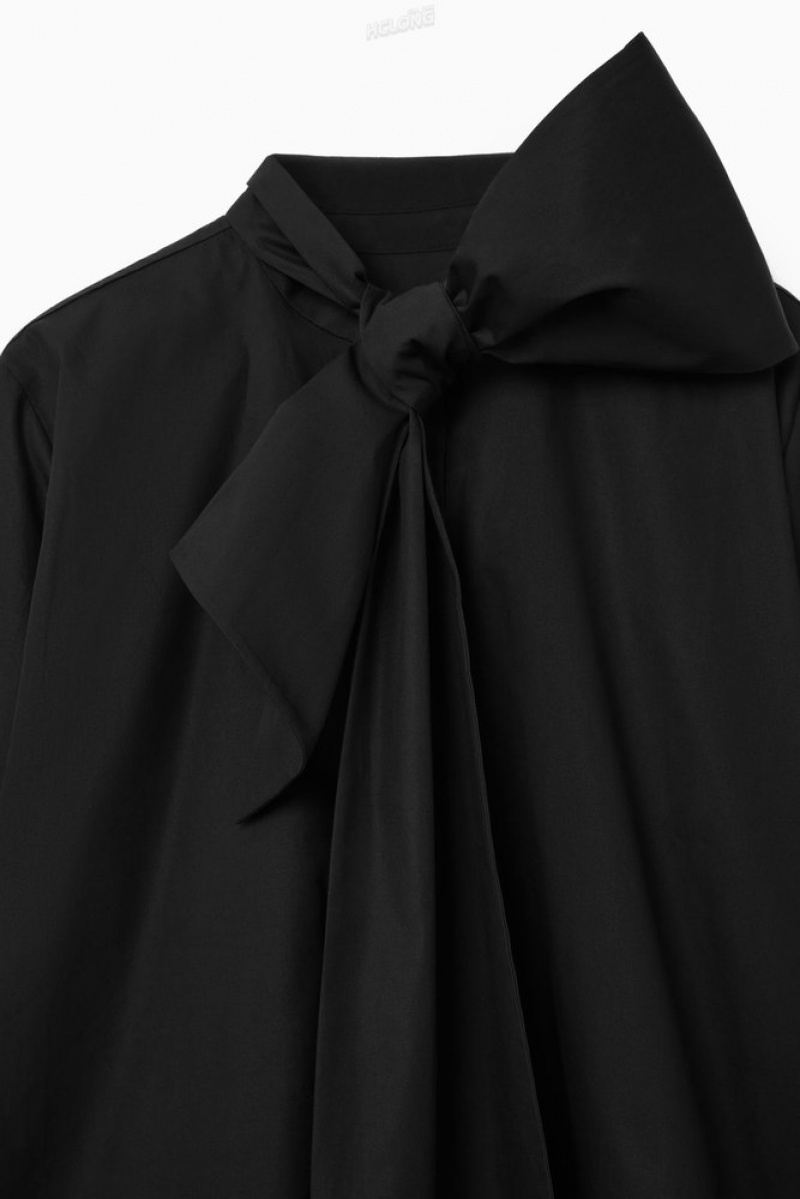 COS Oversized Bow-Detail Blouse Women's Shirts & Blouses Black | QB10-L8NW