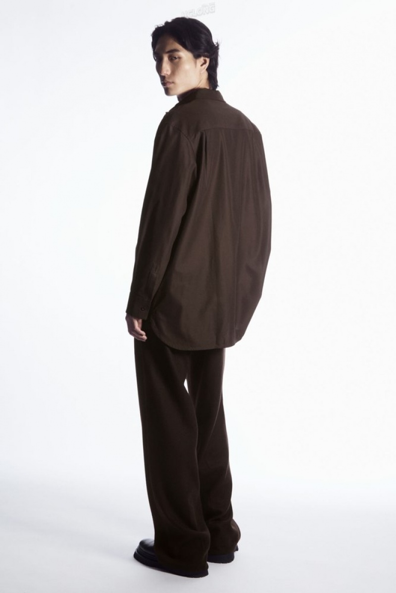 COS Oversized Cotton-Twill Shirt Men's Shirts Dark Brown | ZB42-H6UE