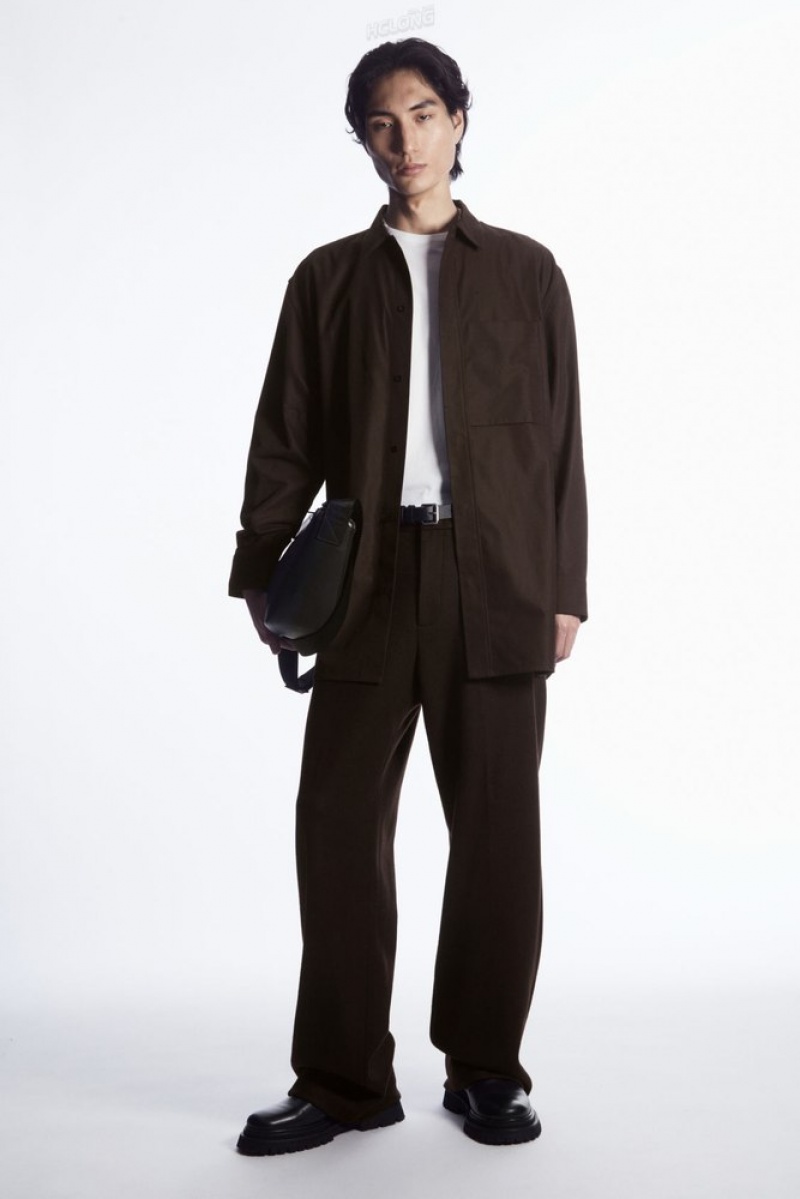 COS Oversized Cotton-Twill Shirt Men's Shirts Dark Brown | ZB42-H6UE