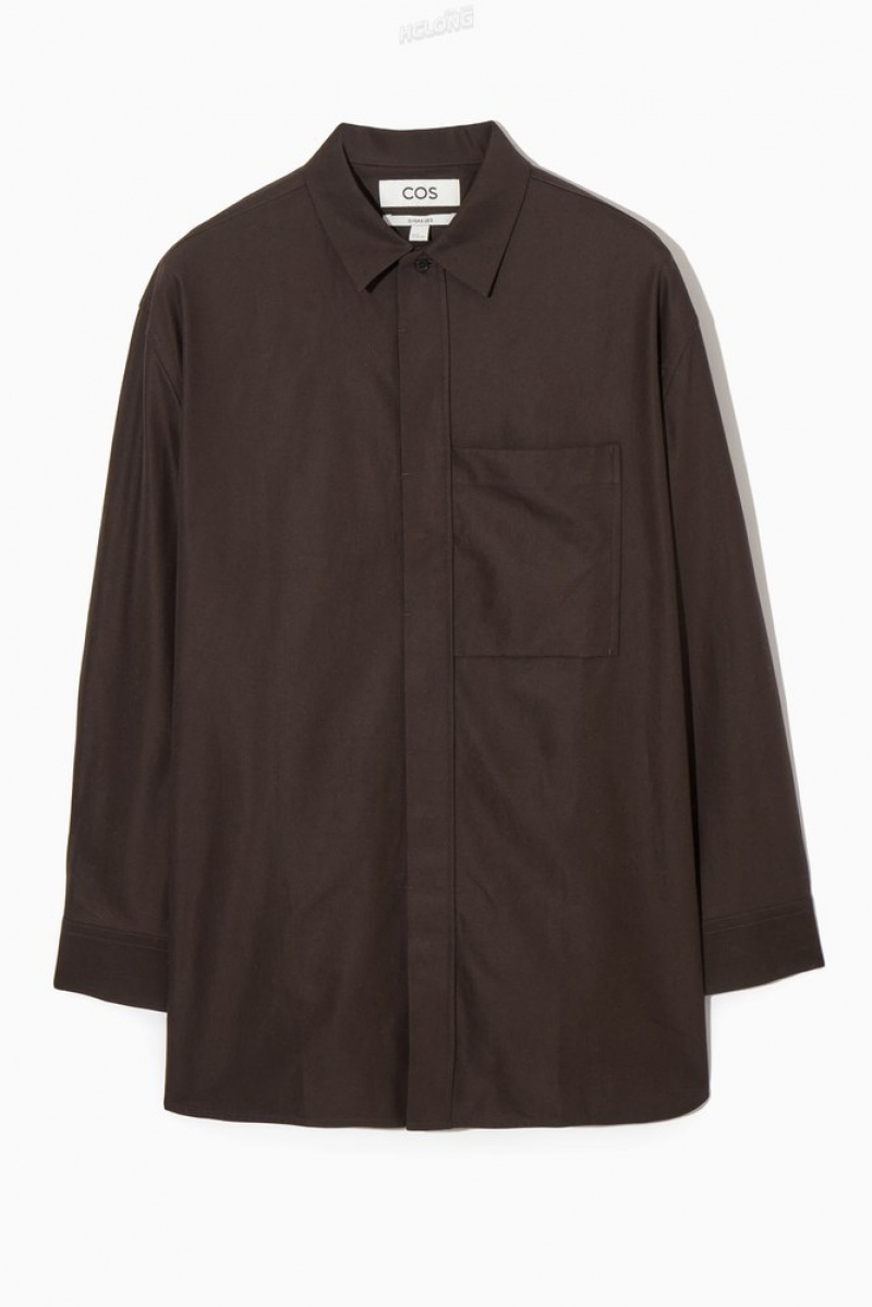 COS Oversized Cotton-Twill Shirt Men's Shirts Dark Brown | ZB42-H6UE