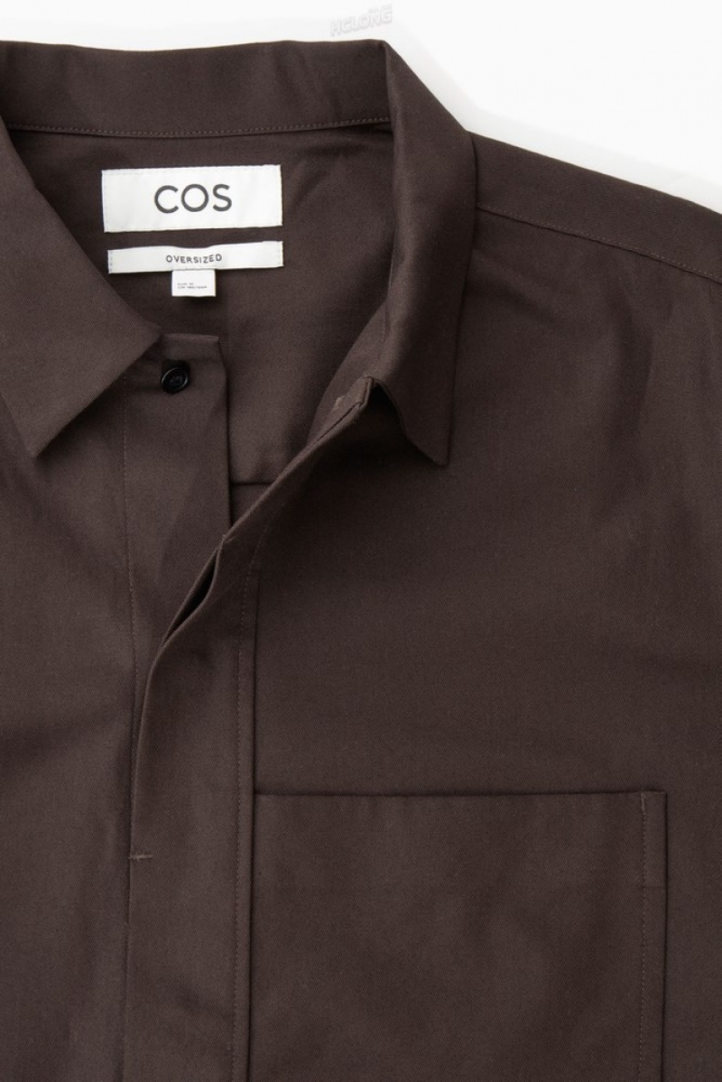 COS Oversized Cotton-Twill Shirt Men's Shirts Dark Brown | ZB42-H6UE