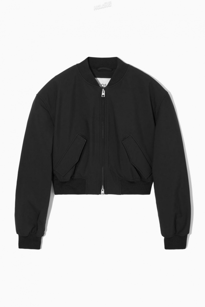 COS Oversized Cropped Bomber Jacket Women's Coats & Jackets Black | YH77-U6UP