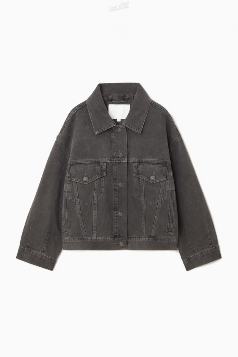 COS Oversized Denim Jacket Women's Coats & Jackets Washed Black | OD53-U8TT