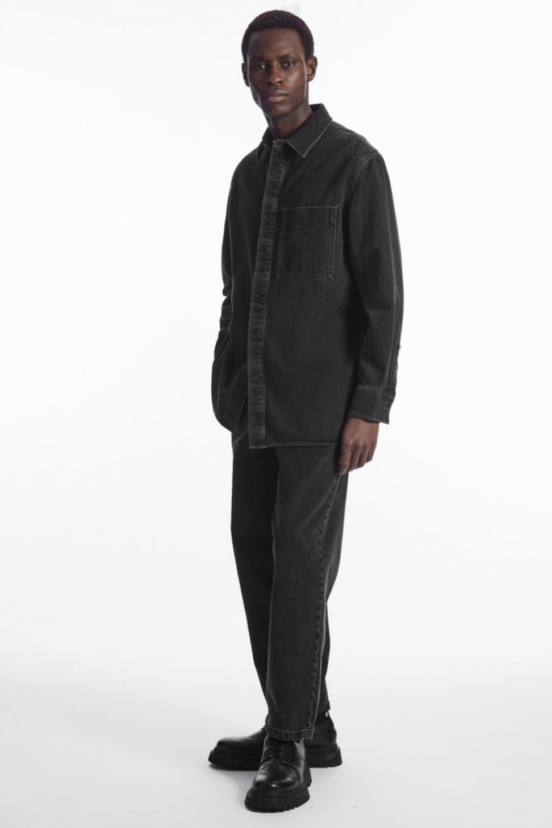 COS Oversized Denim Shirt Men's Shirts Washed Black | WA23-E5ZU