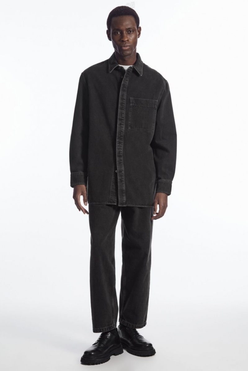 COS Oversized Denim Shirt Men's Shirts Washed Black | WA23-E5ZU