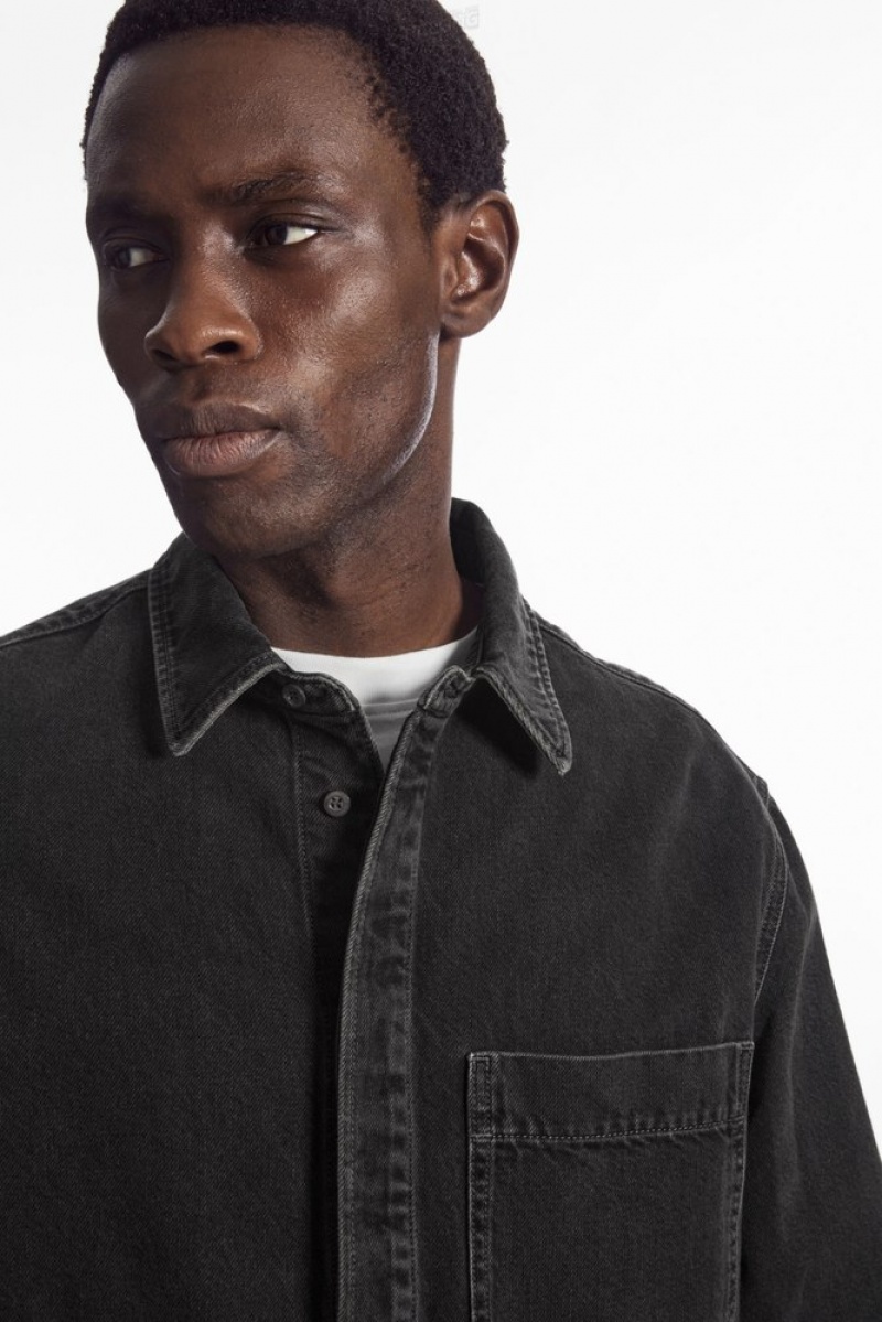 COS Oversized Denim Shirt Men's Shirts Washed Black | WA23-E5ZU