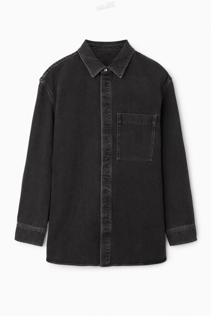 COS Oversized Denim Shirt Men's Shirts Washed Black | WA23-E5ZU