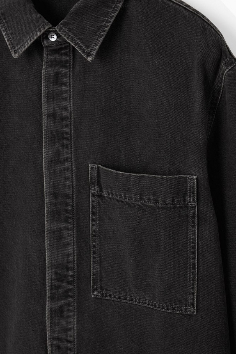 COS Oversized Denim Shirt Men's Shirts Washed Black | WA23-E5ZU