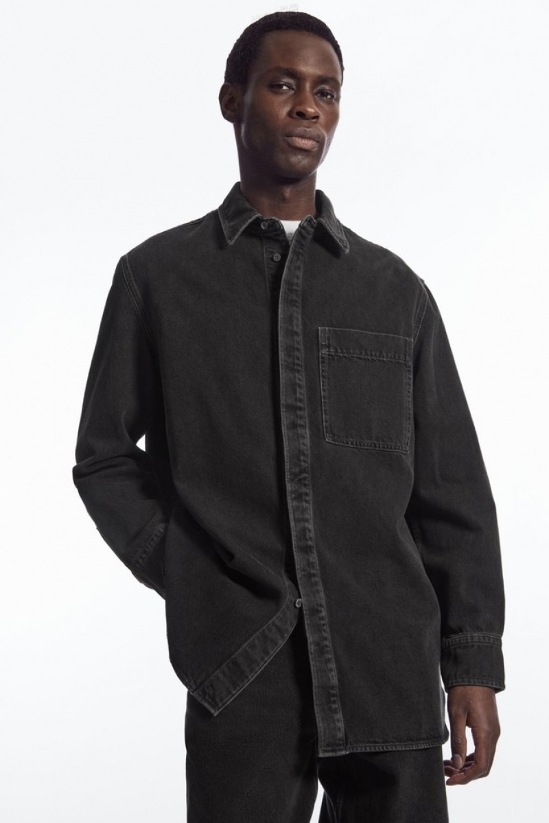 COS Oversized Denim Shirt Men\'s Shirts Washed Black | WA23-E5ZU