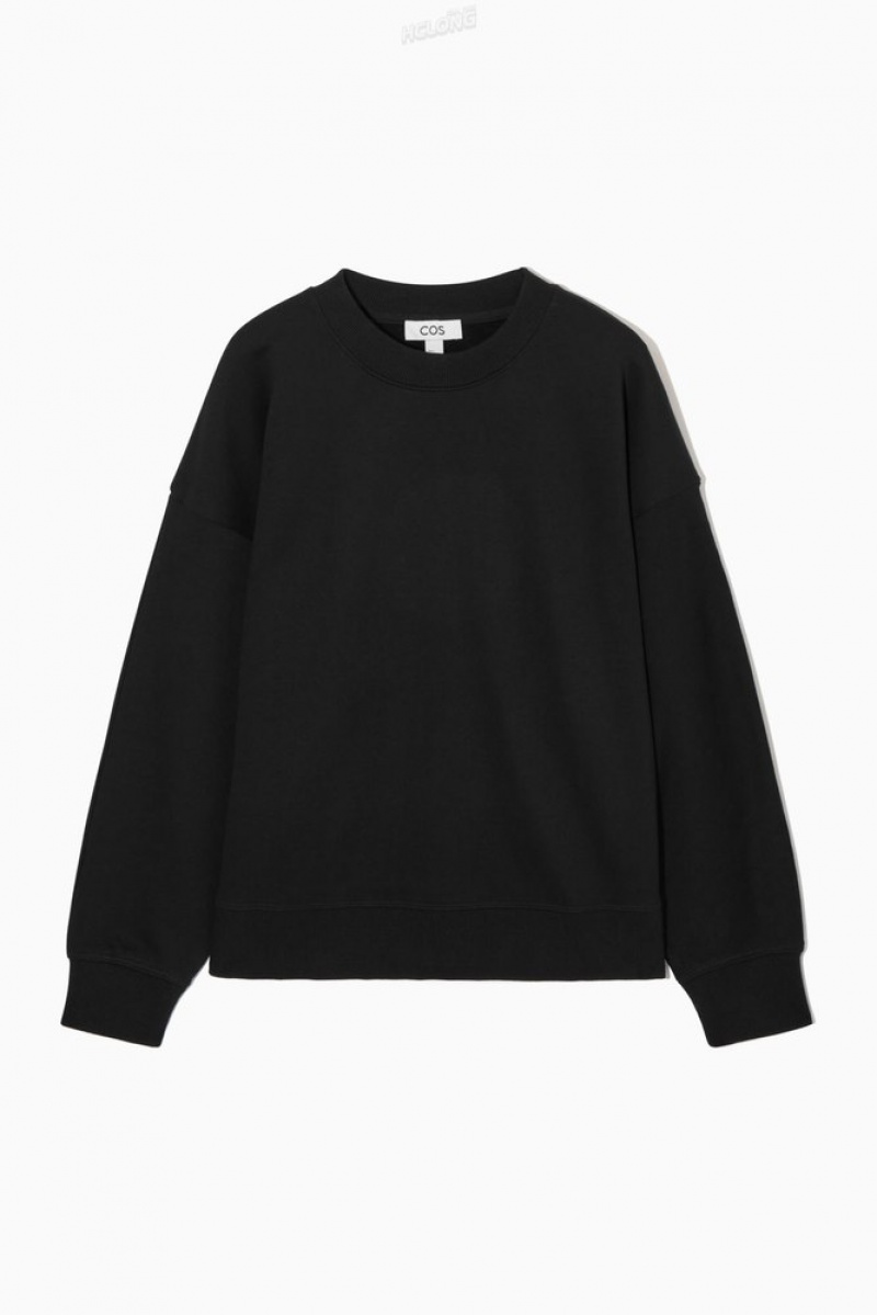 COS Oversized Fleece-Back Sweatshirt Women's Sweatshirts & Hoodies Black | ZI95-Q4DX