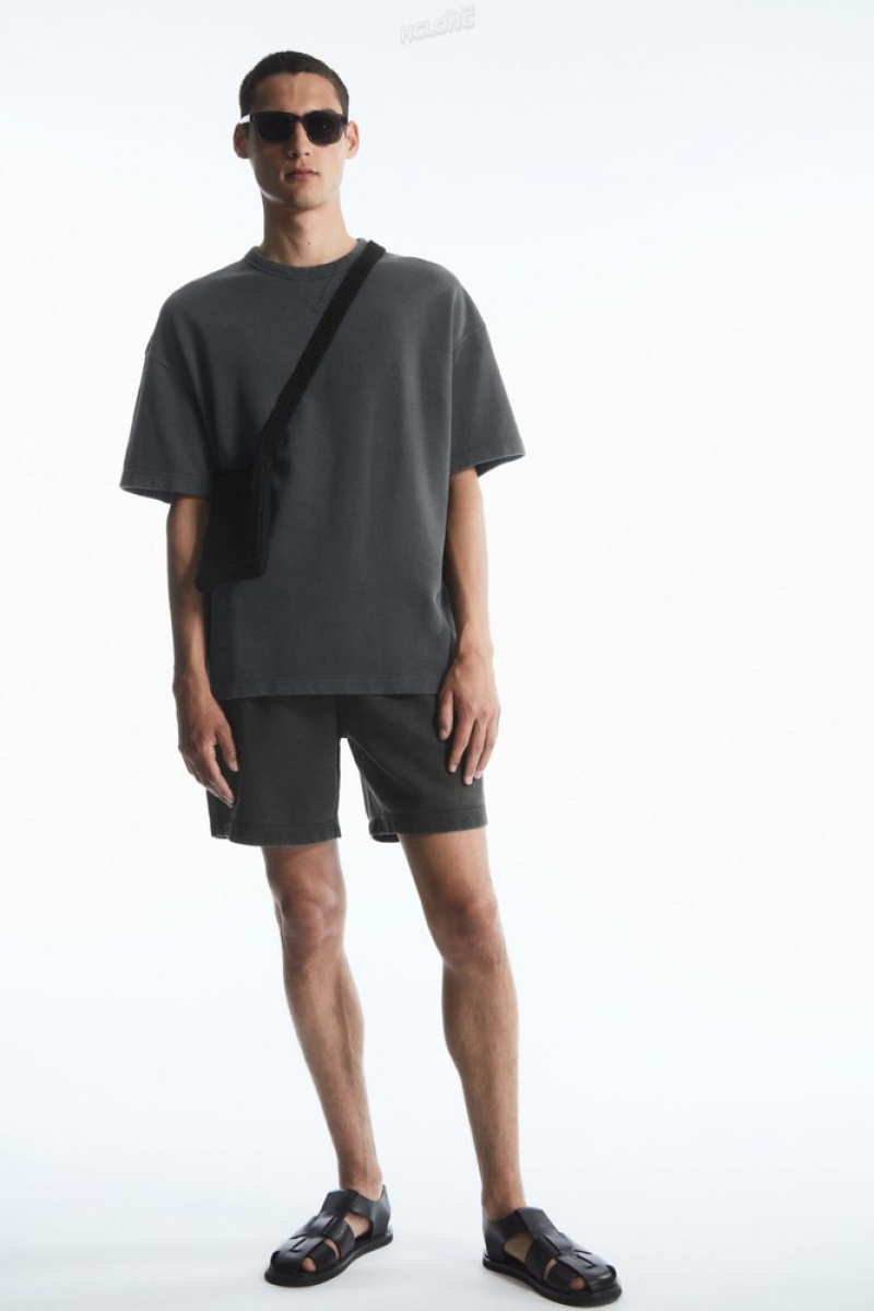 COS Oversized Heavyweight Short-Sleeved Sweatshirt Men's T-shirts Washed Black | TB74-V3BC