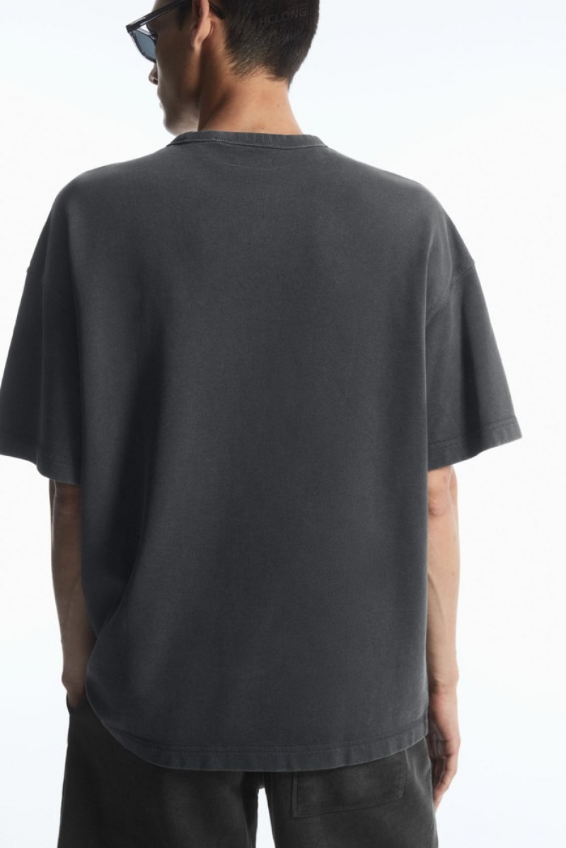 COS Oversized Heavyweight Short-Sleeved Sweatshirt Men's T-shirts Washed Black | TB74-V3BC