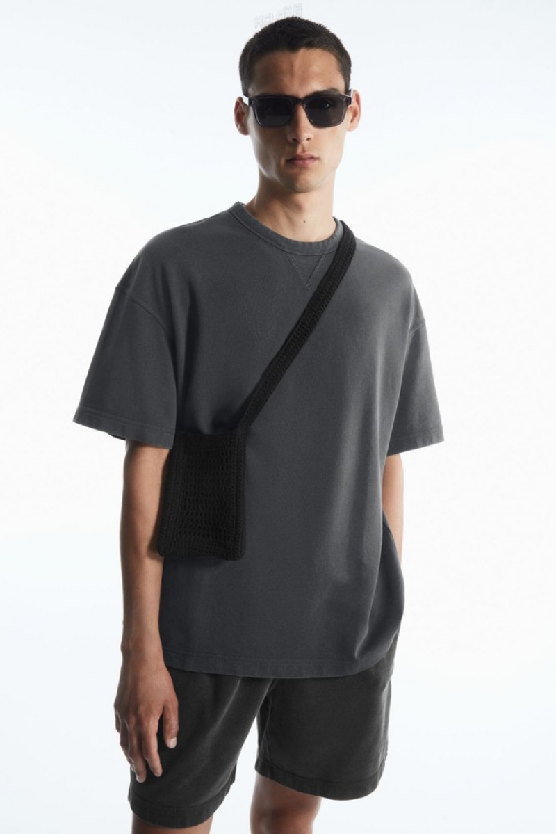 COS Oversized Heavyweight Short-Sleeved Sweatshirt Men's T-shirts Washed Black | TB74-V3BC