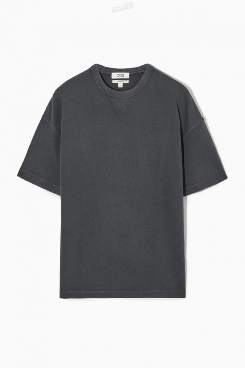 COS Oversized Heavyweight Short-Sleeved Sweatshirt Men's T-shirts Washed Black | TB74-V3BC