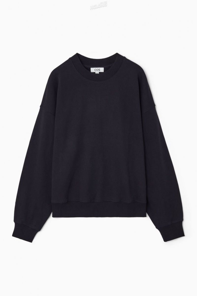 COS Oversized Jersey Sweatshirt Women's Sweatshirts & Hoodies Navy | RW18-G5CI