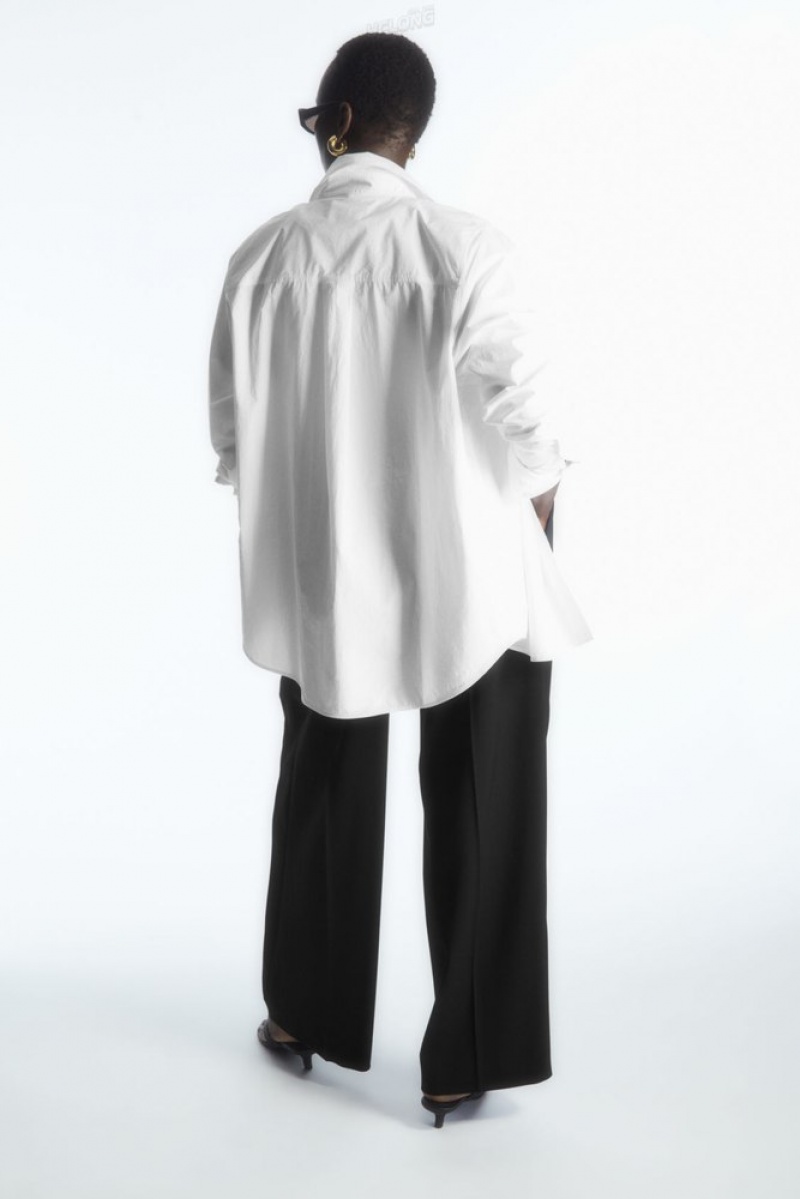 COS Oversized Long-Sleeve Shirt Women's Shirts & Blouses White | VD94-K4VV