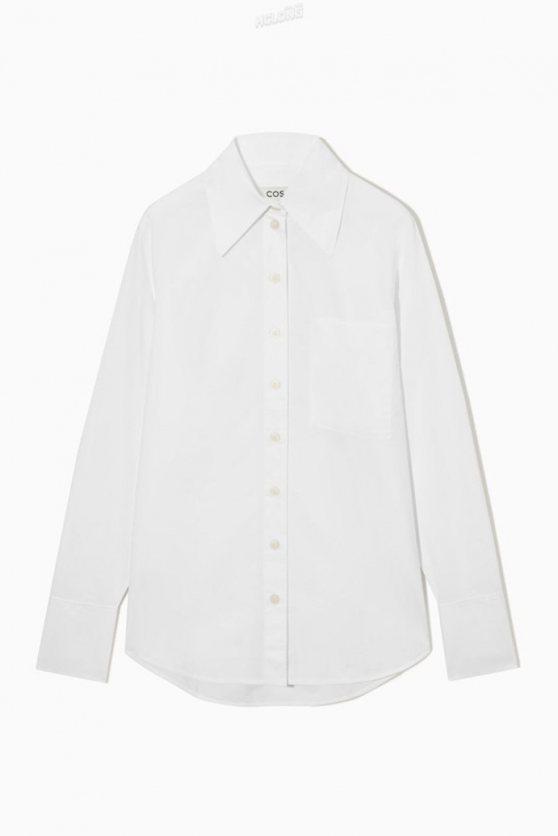 COS Oversized Long-Sleeve Shirt Women's Shirts & Blouses White | VD94-K4VV