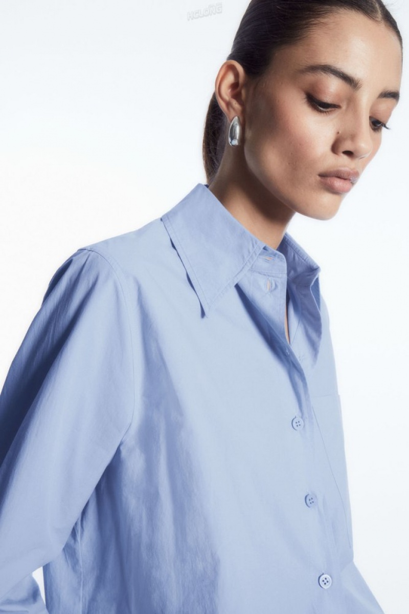 COS Oversized Long-Sleeve Shirt Women's Shirts & Blouses White | HL91-F7NJ