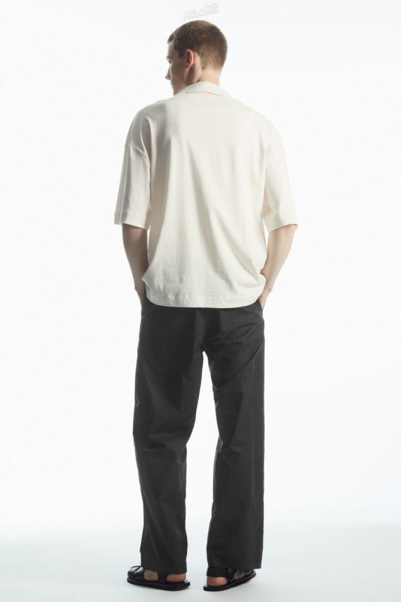 COS Oversized Open-Collar Polo-Shirt Men's T-shirts Off-White | CD41-L8PE