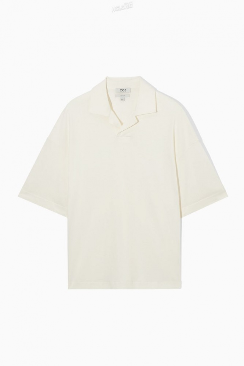 COS Oversized Open-Collar Polo-Shirt Men's T-shirts Off-White | CD41-L8PE