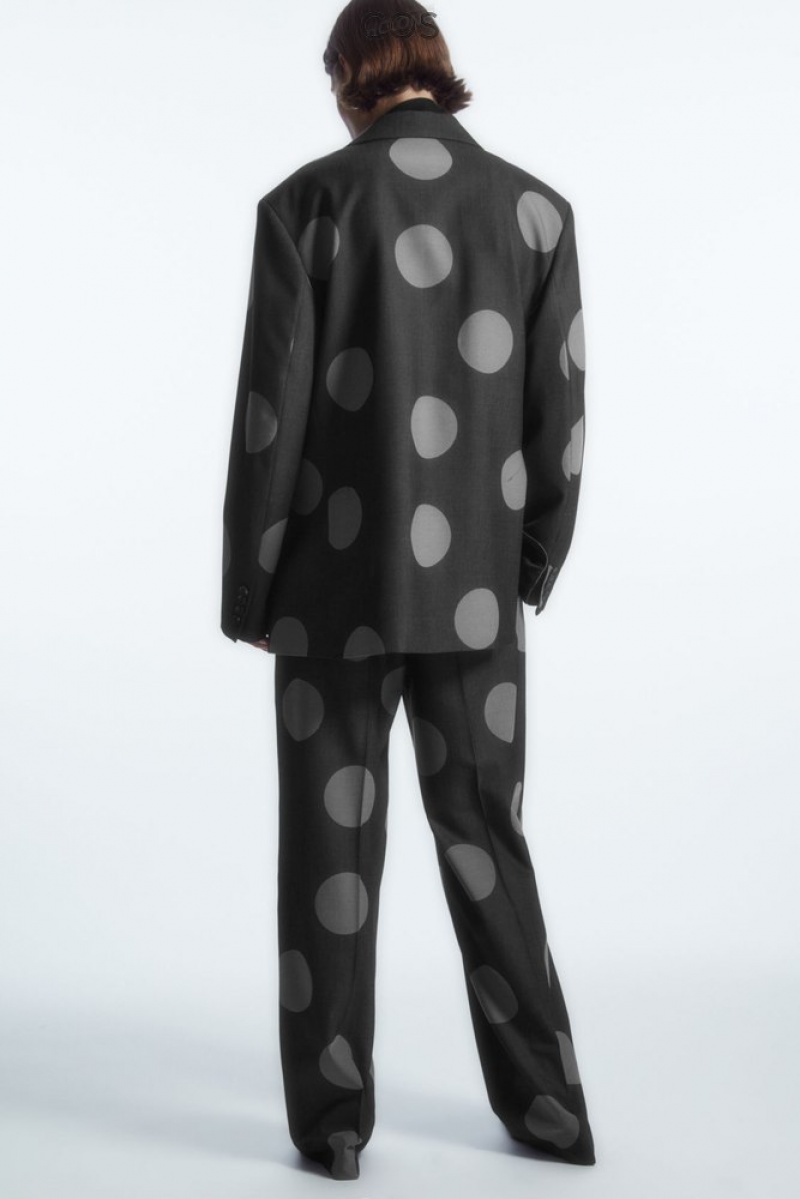 COS Oversized Polka-Dot Wool-Blend Blazer Women's Coats & Jackets Grey / Polka Dot | IO21-W3LN