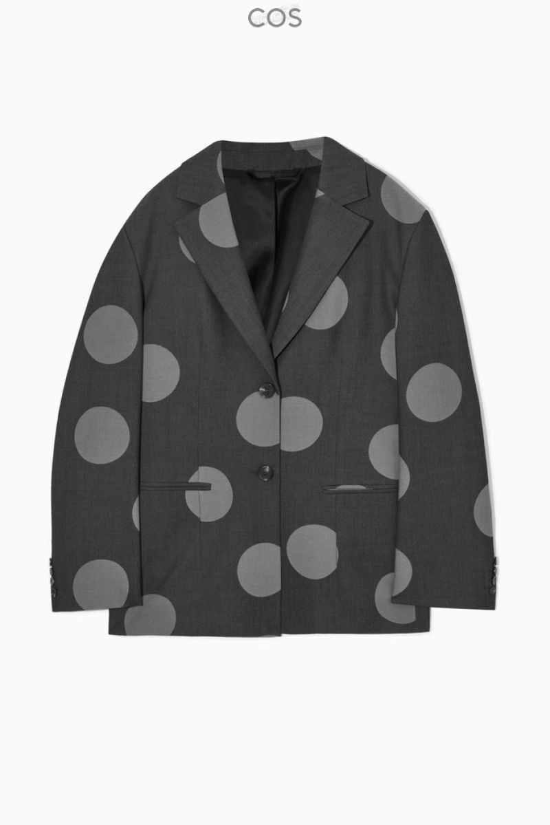 COS Oversized Polka-Dot Wool-Blend Blazer Women's Coats & Jackets Grey / Polka Dot | IO21-W3LN