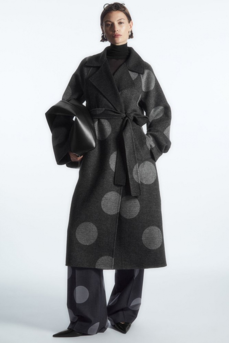 COS Oversized Polka-Dot Wool Coat Women's Coats & Jackets Gray / Polka-Dot | KX14-H8CH