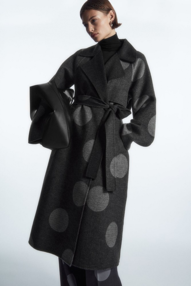 COS Oversized Polka-Dot Wool Coat Women's Coats & Jackets Gray / Polka-Dot | KX14-H8CH