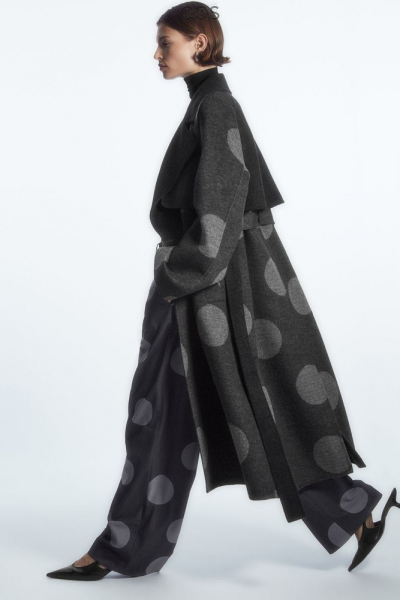 COS Oversized Polka-Dot Wool Coat Women's Coats & Jackets Gray / Polka-Dot | KX14-H8CH