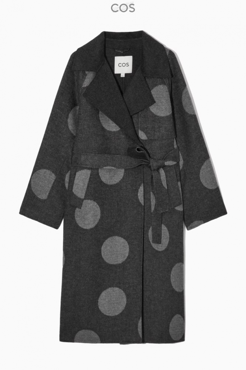 COS Oversized Polka-Dot Wool Coat Women's Coats & Jackets Gray / Polka-Dot | KX14-H8CH