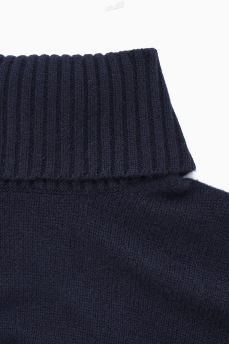 COS Oversized Pure Cashmere Roll-Neck Jumper Women's Sweaters & Cardigans Navy | OM07-I5SM